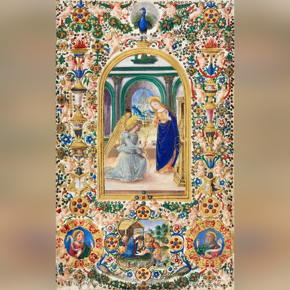 Ornate Religious Wall Art with Blue and Gold Accent Art Print